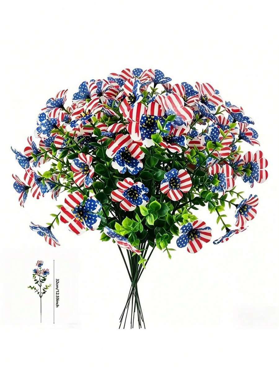 7月4日美国独立日主题人造红白蓝花卉,爱国花卉装饰,适用于家居、厨房、婚礼、派对、庭院、走廊、花园装饰 - 彩色 - 查看 1