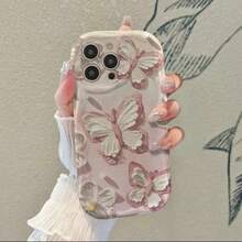 1 chiếc ốp lưng điện thoại vẽ tranh sơn dầu hình bướm, tương thích với iPhone 16 Pro Max, 15, 14, 13, 12/X, ốp lưng mềm cá nhân hóa. - Hồng - Xem 2