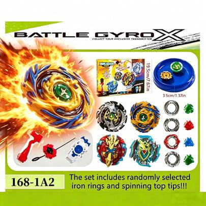 BURST Generation Unprinted Series Collection, Includes 4 Assembled Metal Beyblades + 2 Launchers + Grip + Stadium, Battle Set