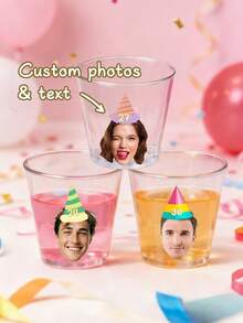 Customized Face-Shaped Liquor Glass Stickers, Can Print Photos And Age On Party Hats, Personalized Funny Face Stickers, Waterproof Non-Adhesive Party Favor Labels, Suitable For Birthday, Bachelor Party And Other Occasions - Multicolor - View 1