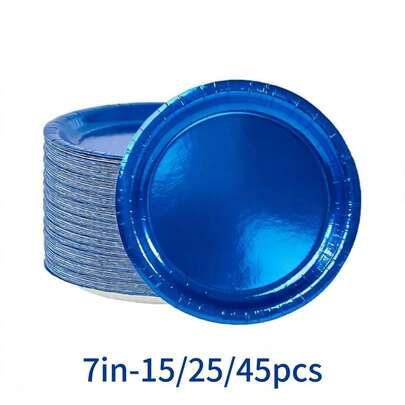 15/25/45pcs 7-Inch Leak-Proof Thick Disposable Paper Plates, Navy Blue Round Easy-To-Clean Dinner Plates, Cake Plates, Food Plates For Wedding, Birthday, Bachelor Party, Graduation, Christmas, Thanksgiving, Halloween, Ramadan, Easter, Camping, Home Kitchen