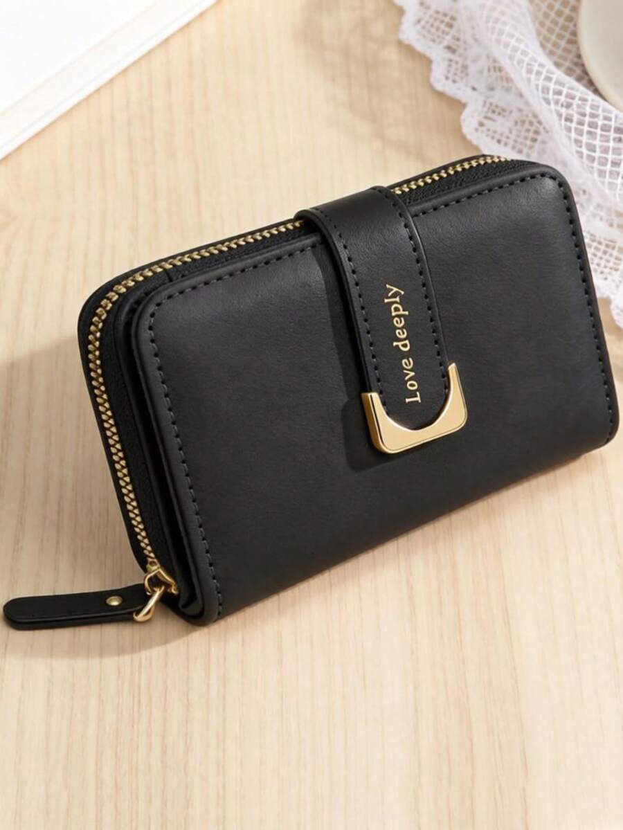 Dompet Wanita Model Baru dengan Resleting dan Jepitan, Dompet Resleting Multifungsi, Tempat Kartu Gaya Retro, Slot Kartu Multi-fungsi Kapasitas Besar, Kantong Koin Resleting, Tempat Kartu Kredit dan ID, Dompet Wanita Warna Solid Segar, Clutch Mini/Medium, Dompet Lipat Minimalis Modis Unisex yang Lucu, Serbaguna untuk Penggunaan Sehari-hari - Hitam - View 1