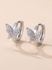 1 Pair Minimalist Versatile Cubic Zirconia Inlaid Butterfly Clip-On Earrings, Personalized Daily Wear Earrings For Women - Earrings - View 4