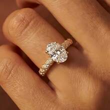 Nhẫn đính hôn hình oval mạ vàng 18K đính đá Zirconia, trang sức cao cấp dành cho nữ. - Vàng - Xem 3