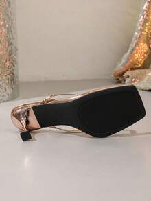 Square Toe Single Strap Stiletto Heel Sandals For Women, Buckle Open Toe Elegant High Heels, Versatile For Commuting, Dating, Wedding And Party - Gold - View 6
