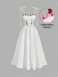 Vestido de largo medio con estampado floral y nudo delantero, para primavera/verano - Blanco - Ver 4