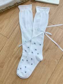 1/5 Pairs Sweet Ditsy Floral Bowknot Decor Knee High Socks, Spring/Summer New Arrival - Multicolor - View 6