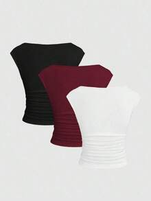 Set de 3 piezas Camiseta/Camiseta de manga corta ajustada, transpirable y que absorbe la humedad con espalda descubierta para mujeres - Multicolor 13 - Ver 2