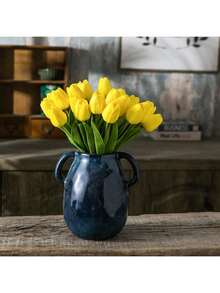 5 piezas Centros de mesa de flores artificiales románticas, tulipanes de plástico con textura de seda, adecuados para bodas, hogar, hotel, fiesta, regalo de Año Nuevo, Día de San Valentín, ramo de boda, dormitorio, sala de estar, decoración de escritorio, jardín exterior - Amarillo - Ver 7