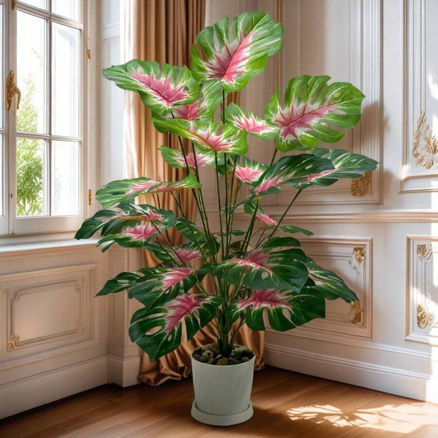 1 cây giả sống động như thật, cao 60/76/80cm, làm bằng polyethylene với lá hình trái tim màu đỏ, thích hợp để trang trí bàn làm việc, kệ sách, ban công trong nhà/ngoài trời - Cây xanh ít cần chăm sóc, trang trí sân vườn (Không bao gồm chậu) - Nhiều màu - Xem 1