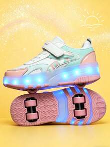 BLSART LED Light-Up Kids Shoes, Detachable Dual-Use Roller Skates, Adjustable Straps, Unisex Boys & Girls Roller Sports Shoes, Perfect Gift For Children - Mint Green - View 6