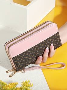 Billetera clásica, cartera de embrague de gran capacidad con cremallera, 8 ranuras para tarjetas y múltiples compartimentos, elegante correa de muñeca - Multicolor - Ver 4