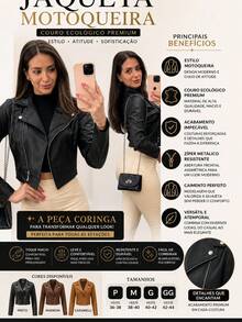 Premium Faux Leather Motorcycle Jacket With Asymmetrical Zipper, Impeccable Finish, Short, Fitted Jacket, Modern And Elegant Biker Style, High-Quality Faux Leather Jacket With Structured Collar, Metal Buttons, Front Zipper Detail, Powerful Look, Versatile Jacket For Day And Night, Perfect Fit, Silhouette-Flavoring Design, Stylish Jacket For Cold Weather, Lightweight And Comfortable, Fashionable, Casual And Chic Women's Jacket, Winter And Autumn Fashion, Sophisticated Urban Look, Jacket With Functional Pocket, Exclusive Design, Black, Brown And Caramel Jacket, Sizes S, M, L, XL, Soft, Durable Leather Jacket, Doesn't Peel, Blogger/Influencer Look, European Style, Wardrobe Essential, Modern And Elegant Outfit, Short Jacket With Slim Cut, Perfect Body Fit, Premium Clothing, High Durability, Women's Biker Jacket, Luxury, Comfortable, Timeless, Refined Style, June Festival - 黑色 - 查看 4