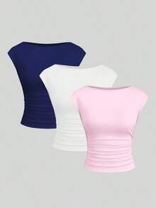Set de 3 piezas de top/camiseta ajustada con espalda descubierta, transpirable y que absorbe la humedad para mujeres - Multicolor 2 - Ver 1
