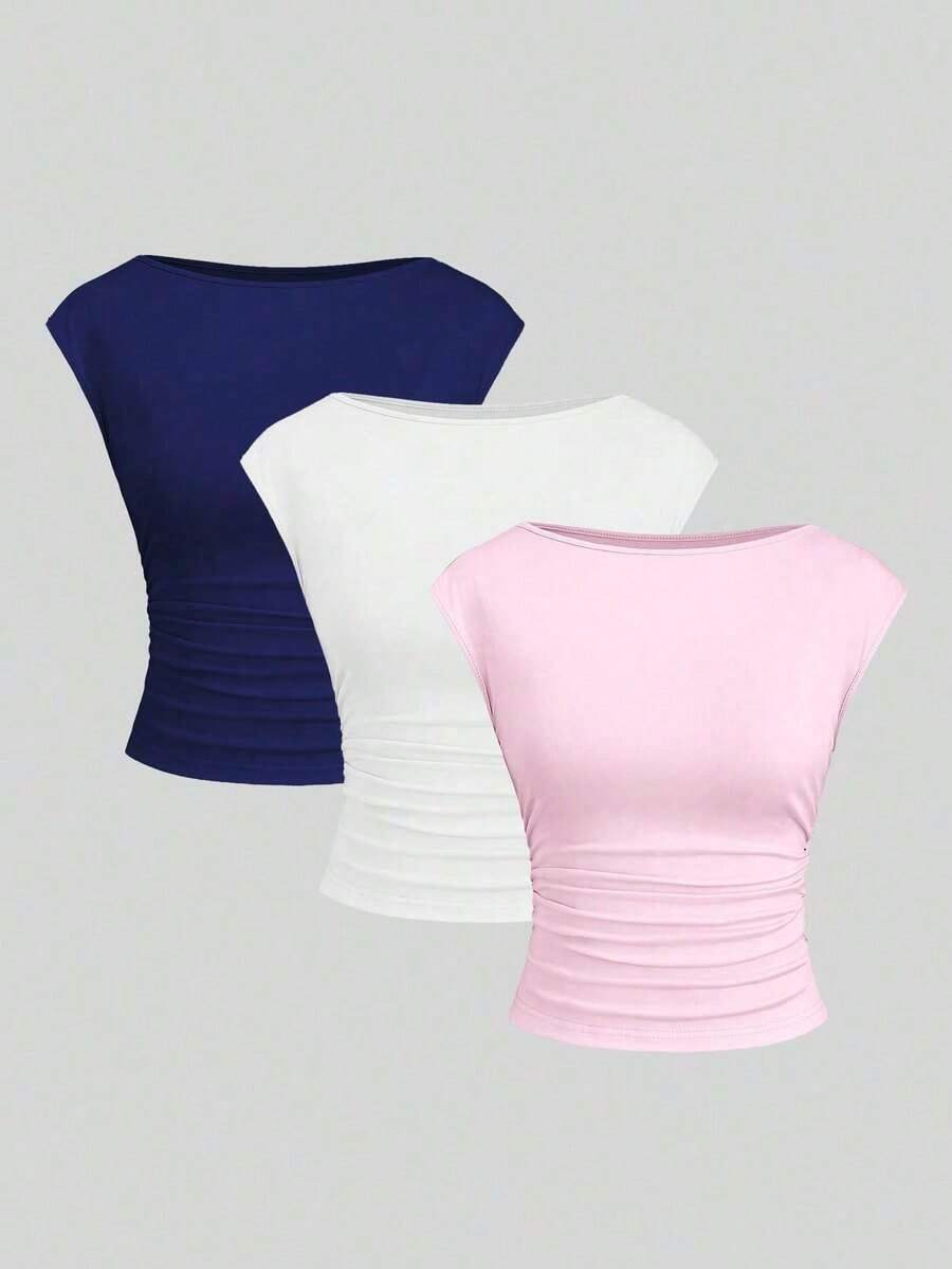 Set de 3 piezas de top/camiseta ajustada con espalda descubierta, transpirable y que absorbe la humedad para mujeres - Multicolor 2 - Ver 1