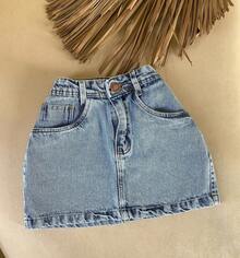 Short Denim Skirt With Frayed Edges And High Waist - Various Styles - June Festival - Màu xanh lam - Xem 2