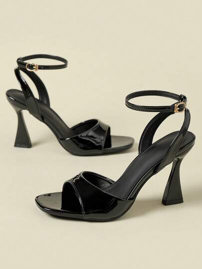 2026 New Glossy Patent Leather One-Strap Sandals For Women, Open Toe, 9CM Super High Heel, Sexy Fashion , Suitable For Dresses, Lightweight And Breathable, Spring/Autumn, Black, Candy Colors, Small Size 33, Large Size 41-43