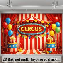 Circus-Themed Backdrop With Red & White Striped Tent, Balloons, Popcorn Buckets & CIRCUS Sign - Lightweight Suitable For Birthdays, Weddings, Graduations, Photo Booth Backgrounds - No Power Required For /, 2D Flat, Home Decor, Room Decorations, Birthday Backdrops, Party Backdrops, Birthday Tapestries, Party Wall Hangings, Birthday Decorations, Wall Decorations, Party Backdrops, And Supplies Or Gifts. - Nhiều màu - Xem 6