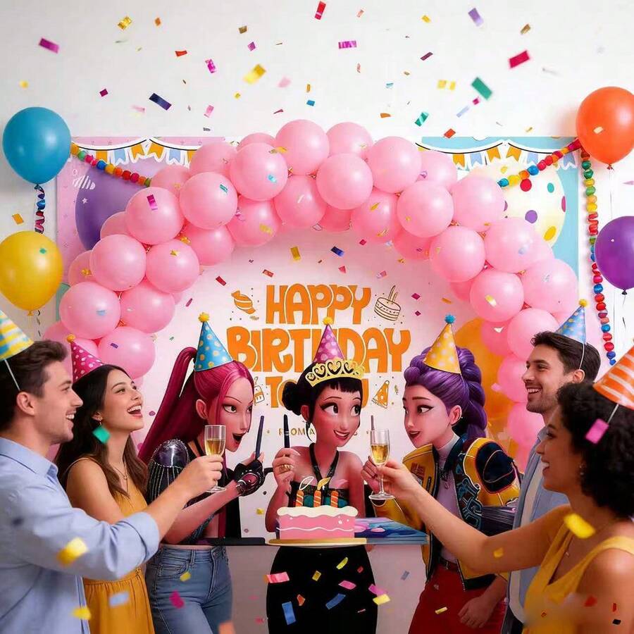 1 pieza Fondo de banner de fiesta de cumpleaños de estilo anime K-Pop para photobooth (estilo aleatorio) - Multicolor - Ver 1