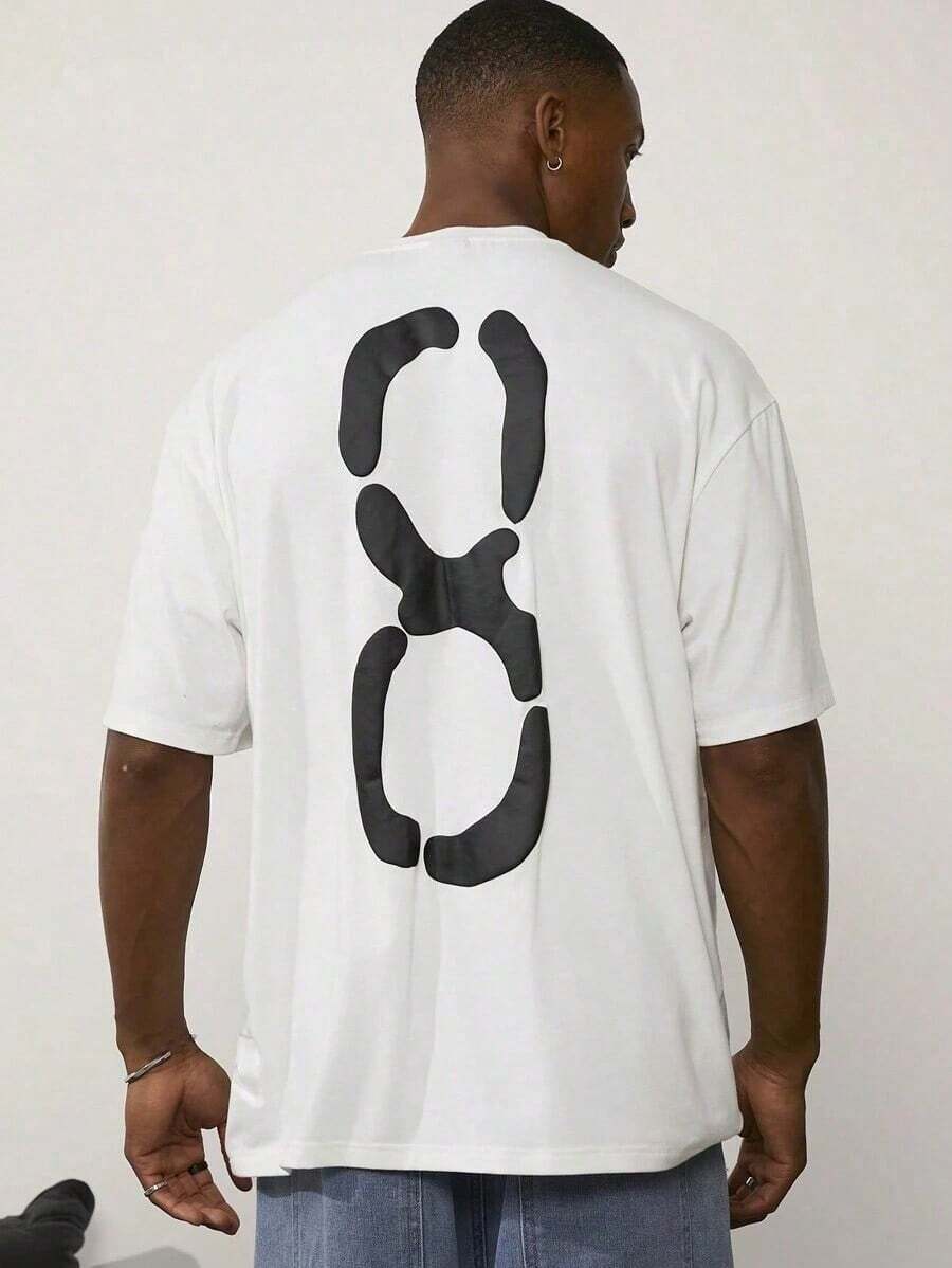 Camiseta Oversize para Hombre en Blanco con Estampado de Números - Blanco - Ver 1