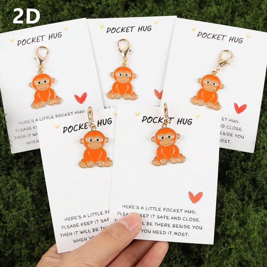 1pc/2pcs/5pcs Cute Hugging Monkey Animal Keychain - Pocket Hug Card, Perfect Spirational Accompanying Gifts For Colleagues, Friends, Partners - Multicolor - View 1