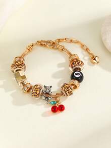 1 chiếc vòng tay chuỗi hạt phong cách retro với mặt dây chuyền họa tiết da báo & quả anh đào dành cho thanh thiếu niên - Nhiều màu - Xem 4