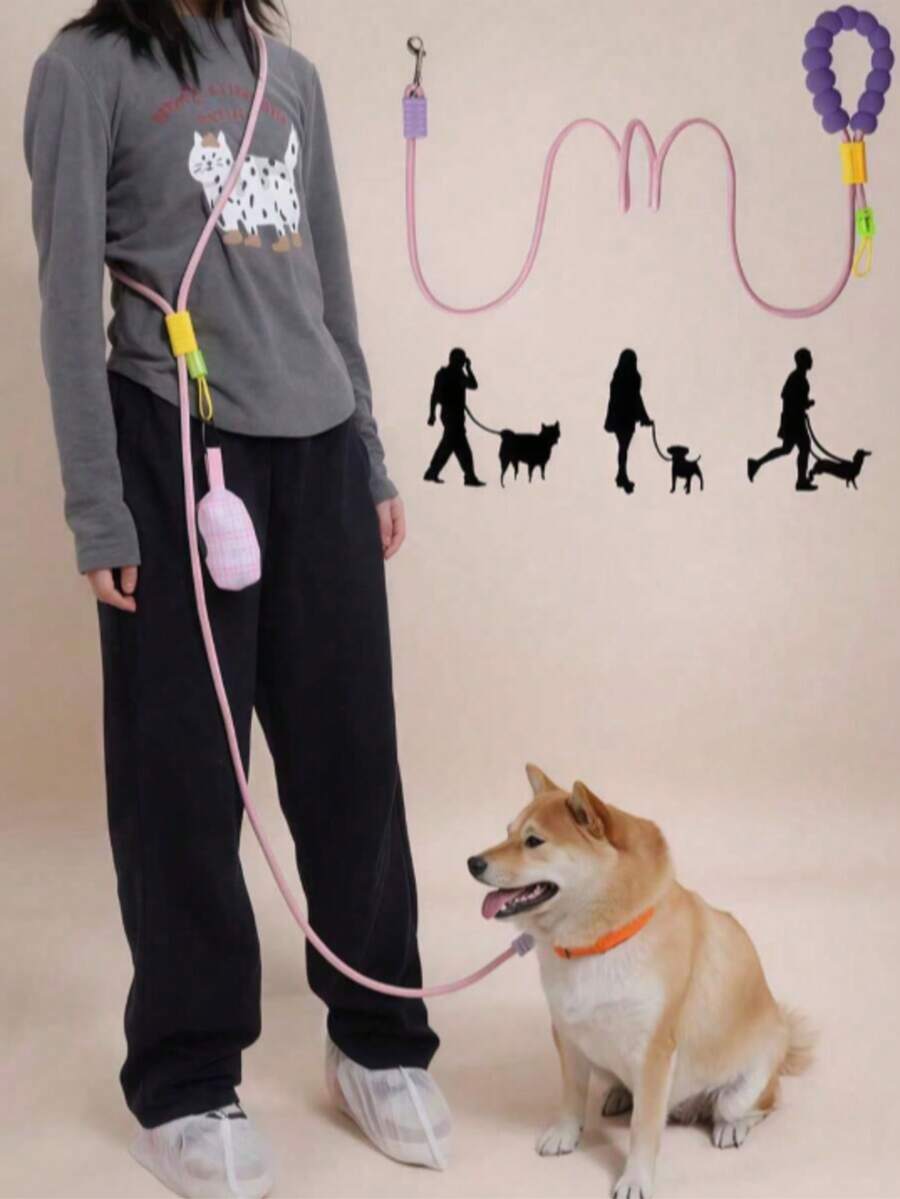 Hands-Free Crossbody Dog Leash, Adjustable Waist/Shoulder Pet Leash With Comfortable Beaded Handle, No-Tangle Running & Walking Lead For Small Medium Dogs - Multicolor - View 1