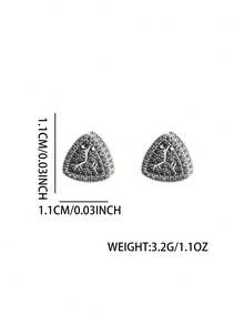 1 Coppia Di Orecchini A Perno Triangolari Completamente Tempestati Di Diamanti Di Lusso Alla Moda Per Uomo, Accessorio Maschile Con Texture Unica A Ramo, Adatto Per Uso Quotidiano, Regalo Per Amici In Occasione Di Festività, Compleanni, Anniversari - Multicolore - Visualizzare 5
