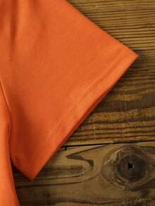 de verano para mujer de unicolor con cuello redondo sencillo y mangas cortas, para uso diario - Naranja - Ver 3