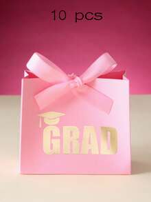 10pcs/Set Graduation Gift Box With "GRAD" Foil Print Design, Multi-Color Celebration Favors With Ribbon & Bow, Metal Texture Souvenir Bag, Festive Decoration - View 15