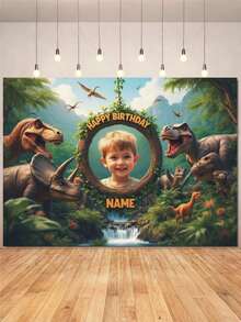 Phông nền sinh nhật chủ đề khủng long có thể tùy chỉnh tên và ảnh, họa tiết phiêu lưu rừng nhiệt đới, phù hợp cho sinh nhật chủ đề khủng long, tiệc mừng em bé, quà tặng, biểu ngữ vinyl chụp ảnh. - Loại C - Xem 2