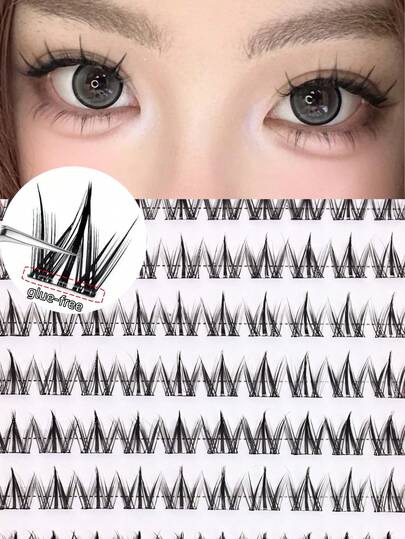 100pcs Glue-Free Lashes, Innocent Puppy Dog Eyes False Eyelashes, Natural Segmented Thick Curly Puppy Lashes, Suitable For Beginners, Slouchy Girls, Enlarging Eyes, Large Capacity, Segmented Lashes, Single Cluster Lashes, False Eyelashes, Lash Clusters, Suitable For Parties, Nightclubs, Makeup Tools, Suitable For Beginners, Students, Performances, Dates, Role-Playing, Easy To Wear, Self-Adhesive Lashes
