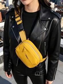 Solid Color Nylon Fabric Fashion Mini Solid Color Canvas Versatile Simple Travel Chest Bag, Fashion Phone Pouch Coin Purse, Sporty - Yellow - View 4