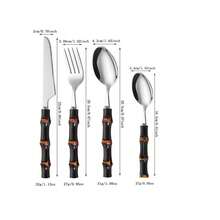 2/4/12pcs Natural Bamboo Handle Stainless Steel Flatware Set, 4-Piece Knife Fork Spoon Set, Stainless Steel, Non-Slip Grip, Suitable For Various Occasions, Vintage Bamboo Knot Design, Elevates Dining Experience - Multicolor - View 4