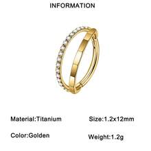 1 pieza Pendiente de aro de septum, aro de cartílago, concha, hélice, labio o nariz de titanio sólido chapado en oro de 18k con pavé de circonita cúbica de diferentes tamaños y estilos, unisex para uso diario - oro titanio - Ver 13