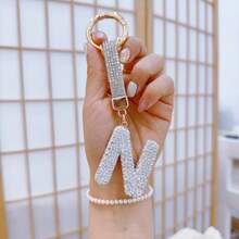 1pc Diamond Embellished Lucky Letter Keychain Car Key Chain With Crystal, Bling Key Fob - Multicolor - View 30