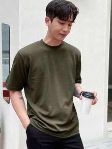 Men's Solid Color Crew Neck T-Shirt - Army Green - View 8