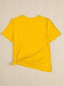 Camiseta de manga corta casual de ajuste ceñido para mujer con patrón de cruz para ropa de Año Nuevo - Amarillo - Ver 2