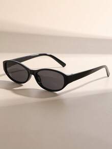 1 Pair Black Oval Sunglasses, Suitable For All Seasons, Ideal For Street Photography, Outfits, Vacation, Travel, A Fashionable Accessory - Black - View 9