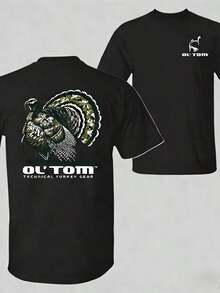 Ropa de hombre; Camisetas de Verano: Camiseta Gráfica "Ol' Tom Turkey", presenta una gran ilustración de un pavo real salvaje con el texto "Ol' Tom Technical Turkey Gear" en la espalda y un - Blanco - Ver 8