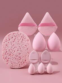 10PCS Makeup Sponge Puff Set, Ultra Soft Non-Absorbent Flocked Triangle Puff, Water Drop Makeup Sponge, Cleansing Sponge, Non-Latex Expands In Water, Makeup Sponge For Beginners, Easy To Clean, For Base Makeup, Setting, Concealing, Travel Portable Makeup Tool - Pink - View 5