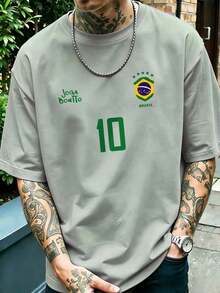 Camiseta gráfica para hombre, jersey retro de fútbol de Brasil - Legendario número 10, atuendo casual de fanático del fútbol, camiseta de fútbol, tela de punto transpirable 100% poliéster, diseño de cuello redondo de ajuste regular - Verde - Ver 12