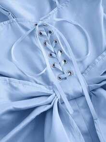 Vestido de tirantes elegante de unicolor y simple para uso diario de mujer - Azul - Ver 4