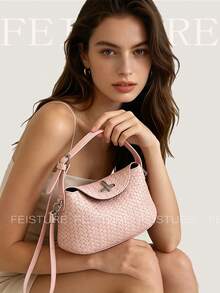 1pc Women's Solid Color PU Leather Shoulder Crossbody Bag, With Adjustable Strap, Matte Handbag, Suitable For Travel - Pink - View 3