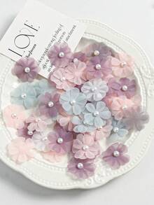 10/20/30 piezas de pétalos pequeños de tela con perlas falsas transparentes para accesorios DIY hechos a mano - Decoración versátil de flores artificiales para el hogar, bodas y compromisos - Se puede usar para tocados, guirnaldas de muñecas y accesorios de velo, contenedor no incluido - Multicolor - Ver 1