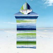 1pc Striped Floral Print Ultra-Soft Hooded Beach Towel, Beach Coverup Robe, Wearable Bathrobe, Extra Large Cute Beach Towel, Anime Pool Towel, Birthday Gift, Super Absorbent Microfiber Beach Blanket - D - View 3