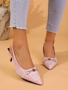Zapatos de tacón bajo con punta y tira trasera para mujer, versátiles para ir al trabajo, la playa o fiestas - Rosa - Ver 4