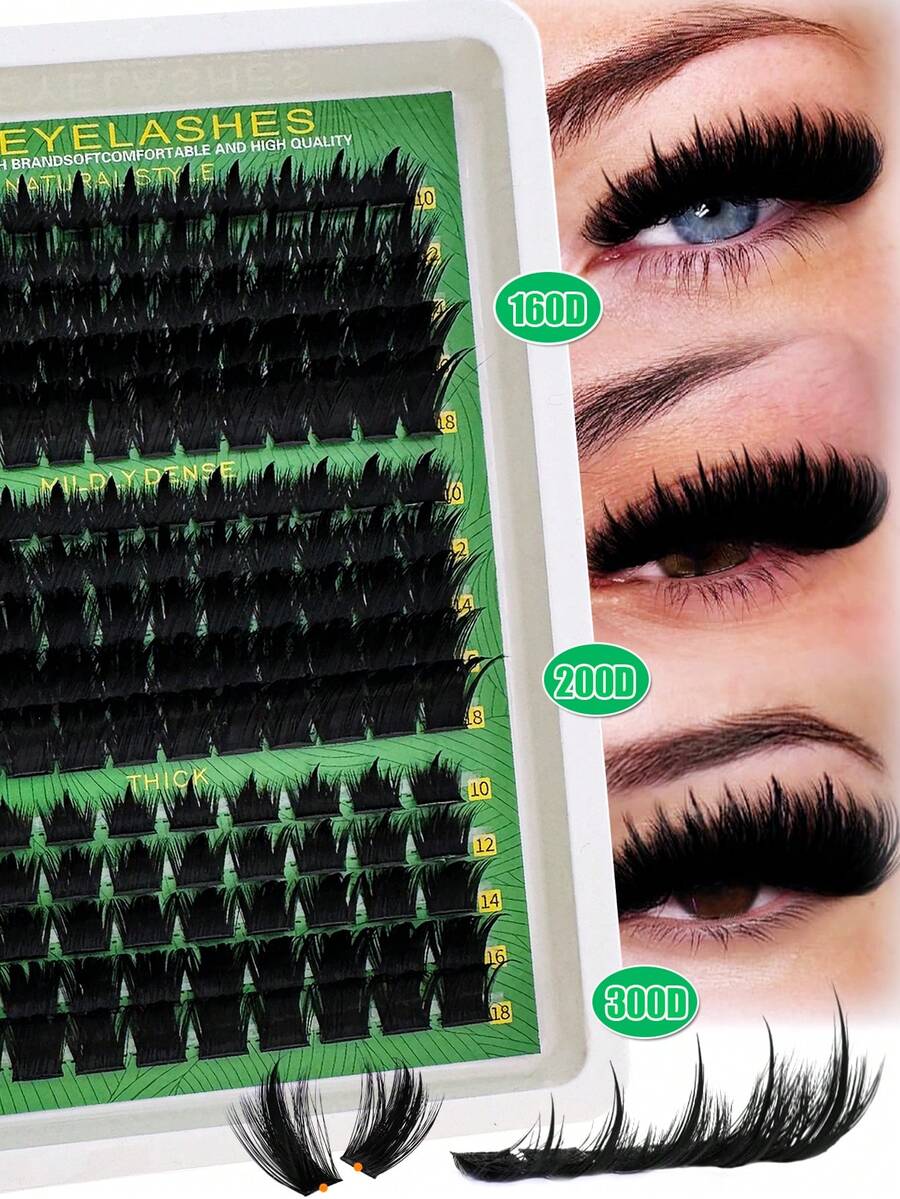 180pcs/260pcs Fluffy Pointed Cluster False Eyelashes 10-18mm, Super Thick And Curly D-Curl Faux Mink Lashes, DIY Fairy Cluster Lashes For Home Use - D - 查看 1