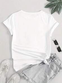 Women's Floral Print T-Shirt, Casual Round Neck, Short Sleeve, Comfortable Summer Top, Polyester Fabric, For All Seasons#Y2k Hair Stylist Graphic T-Shirt - 白色 - 查看 3
