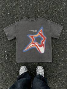 Tween Boy Cotten Clothes,Y2K-Inspired Letter Print T-Shirt - Casual Crew Neck, Short Sleeve, Machine Washable - Perfect For Spring/Summer/Fall,Fashion, Streetwear, Unisex, Men, Women - 深灰色 - 查看 1